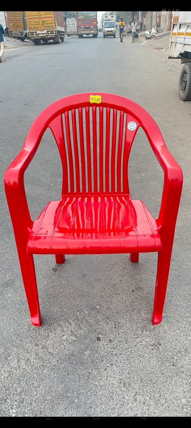 Red Plastic Chair with Arms Chairs